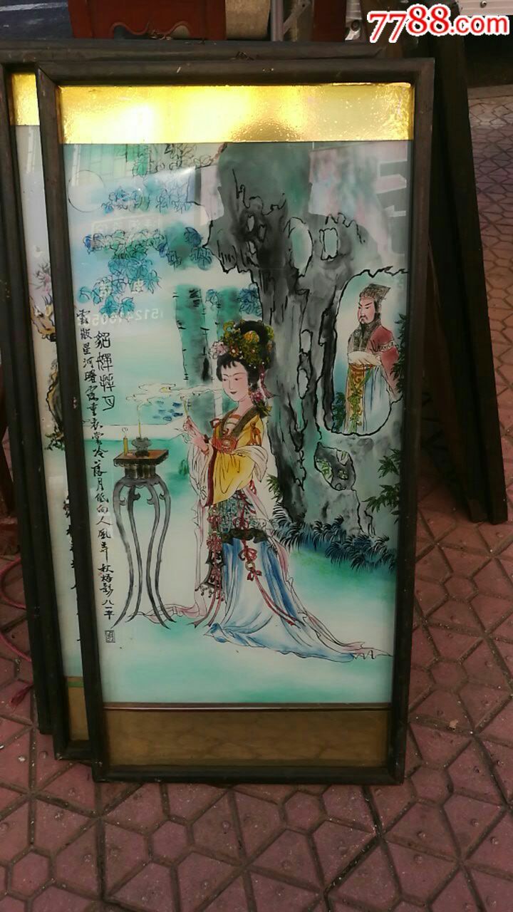 手绘美女玻璃画