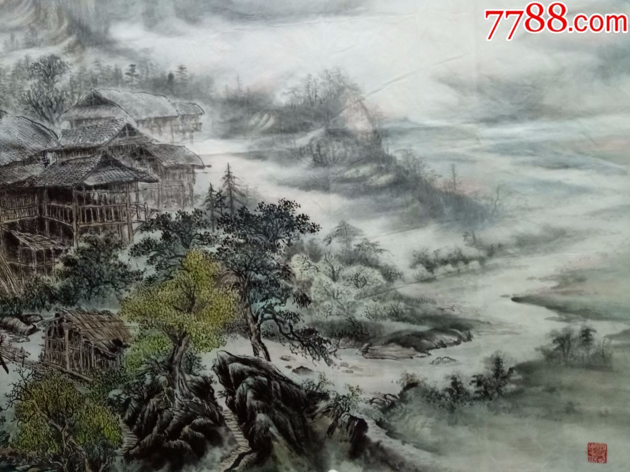 天来堂◆漓江派画家周顺生副院长★大六尺春暖苗寨_山水国画原作_天来