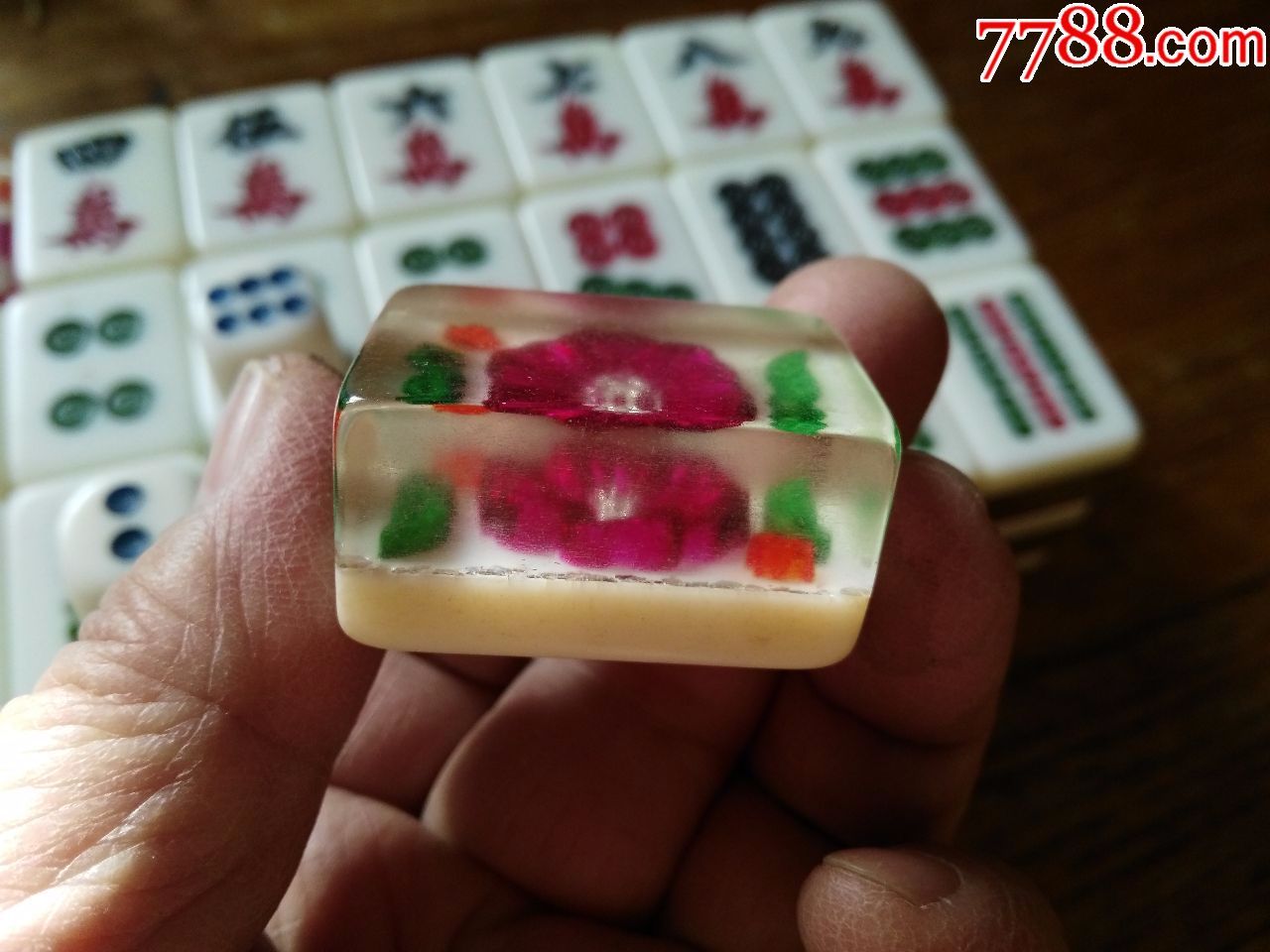 有机玻璃(内含绿叶花朵)麻将牌/136张 2个色子
