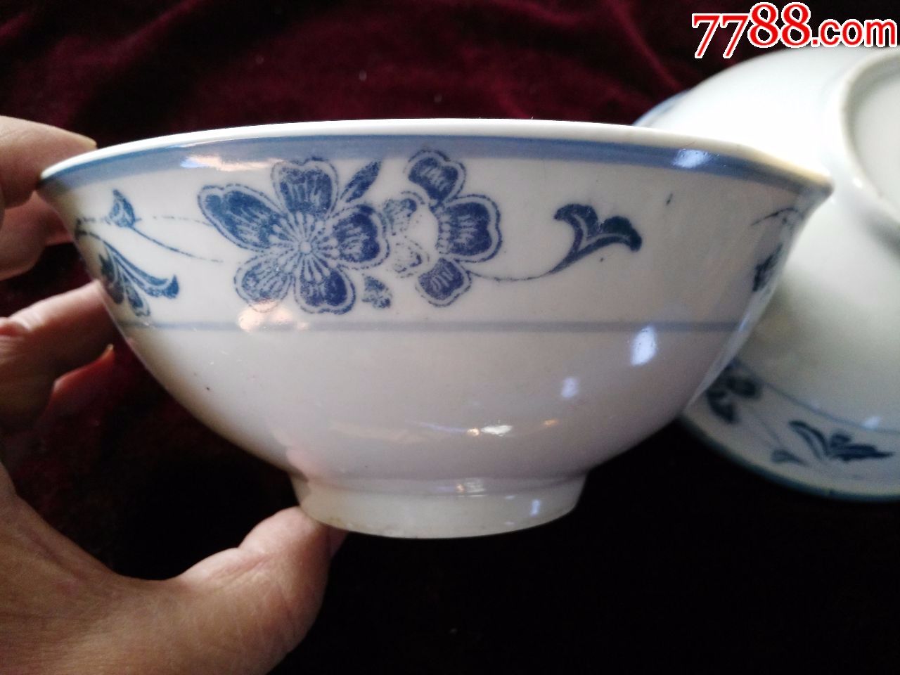 湖南石湾火炬牌/釉下彩/青花瓷碗/2个