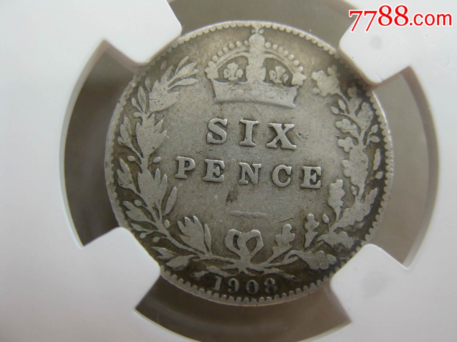 npgs评级1908年英国爱德华七世银币一枚6便士