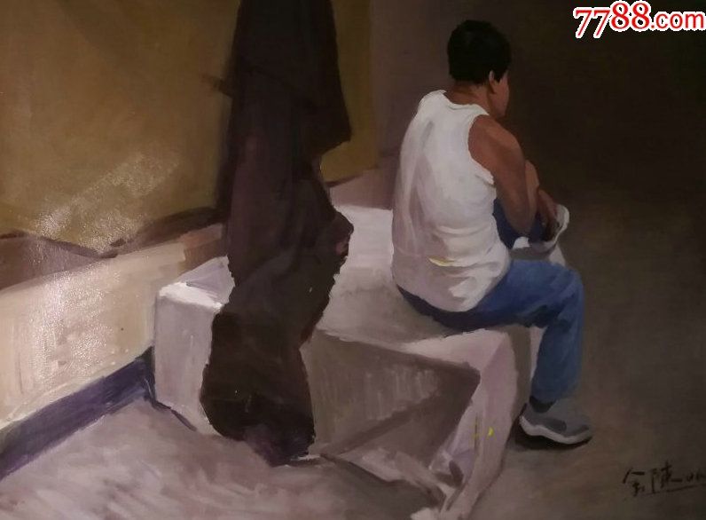 名画家布面油画《坐着的男背影》—【低价拍售完为止】油画作品(*u