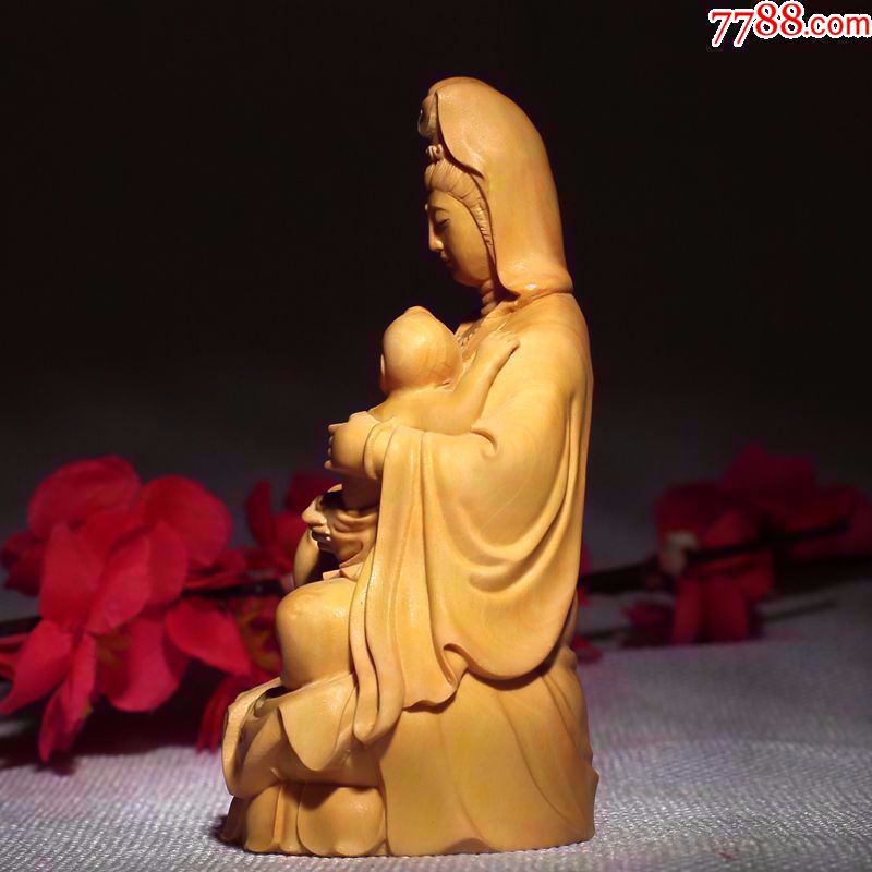 精雕黄杨木雕送子观音佛像镇宅雕刻工艺品观世音神像摆件收藏