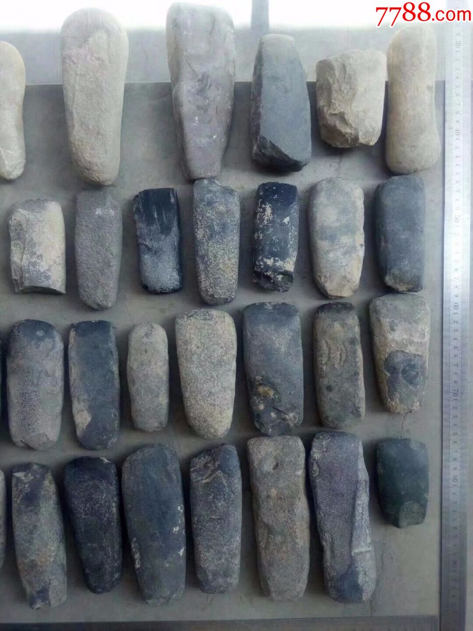 高古石器时代齐家文化石斧石铲石凿大小件件不同一大堆46件全部拿走