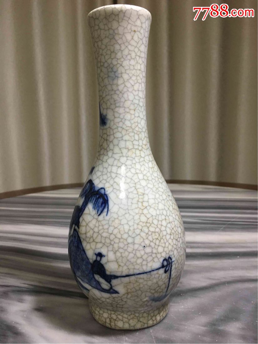 哥窑青花山水柳叶瓶图片