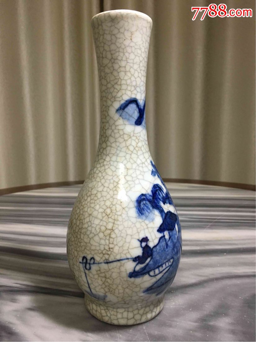哥窑青花山水柳叶瓶图片