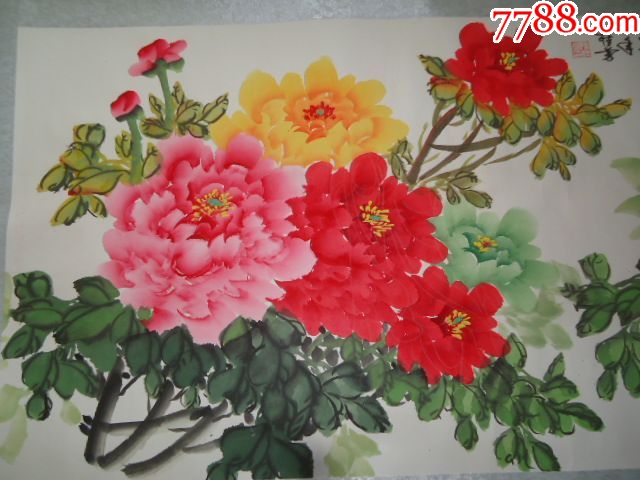 名家水彩画【牡丹】内可见,观音菩萨-au17014040-水粉