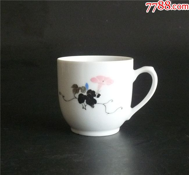 景德镇红旗瓷厂/釉下彩/手绘牵牛花杯