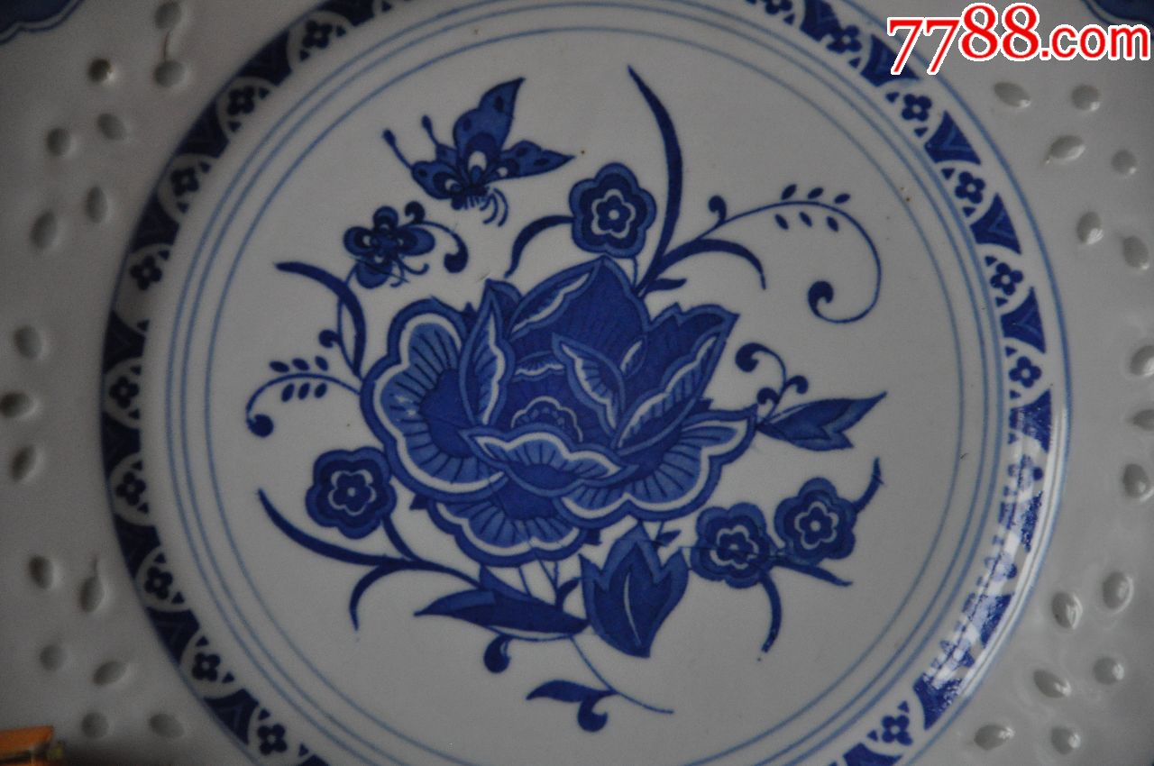 景德镇,青花玲珑,赏盘3个.完整.-au17227210-青花瓷