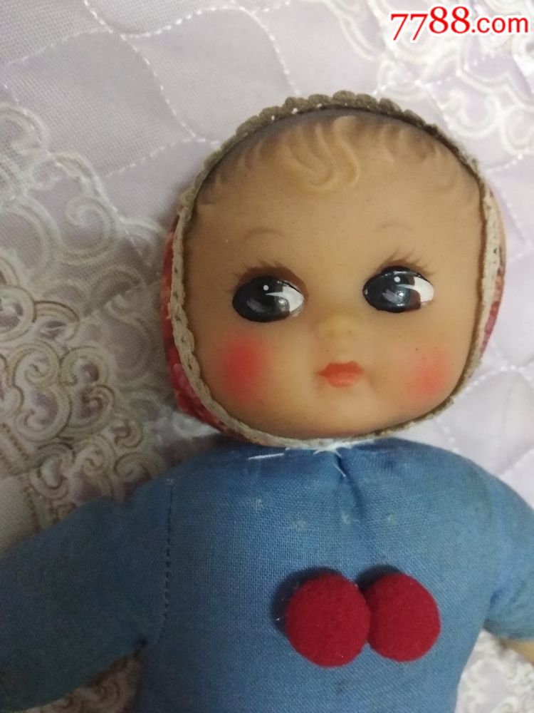 娃娃文革老布娃娃蓝色衣服大眼睛小宝宝收藏玩具