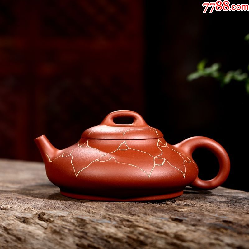 宜兴原矿朱泥金线虚扁壶范鹏轩,紫砂壶_第1张