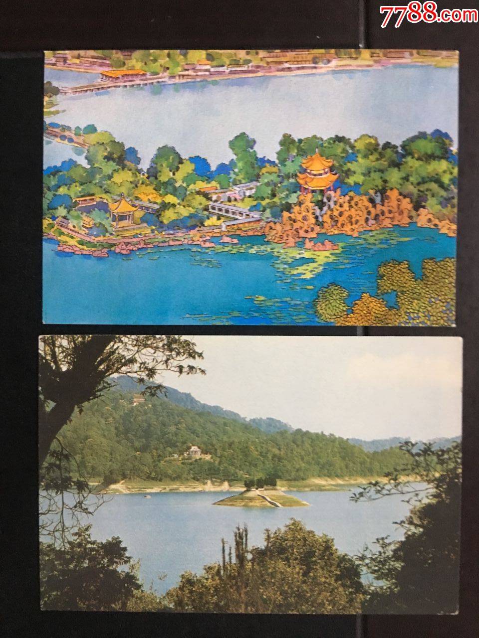 风光明信片2枚(八一起义旧址,日月潭)