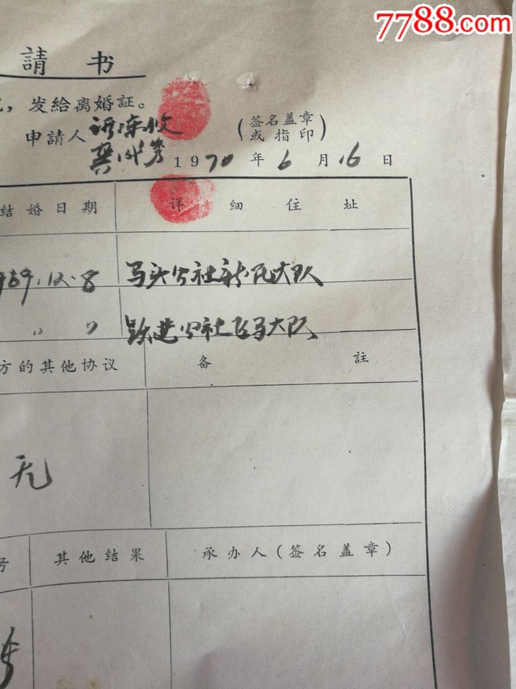 稀少……离婚申请书,离婚证明各一份.(文件袋)
