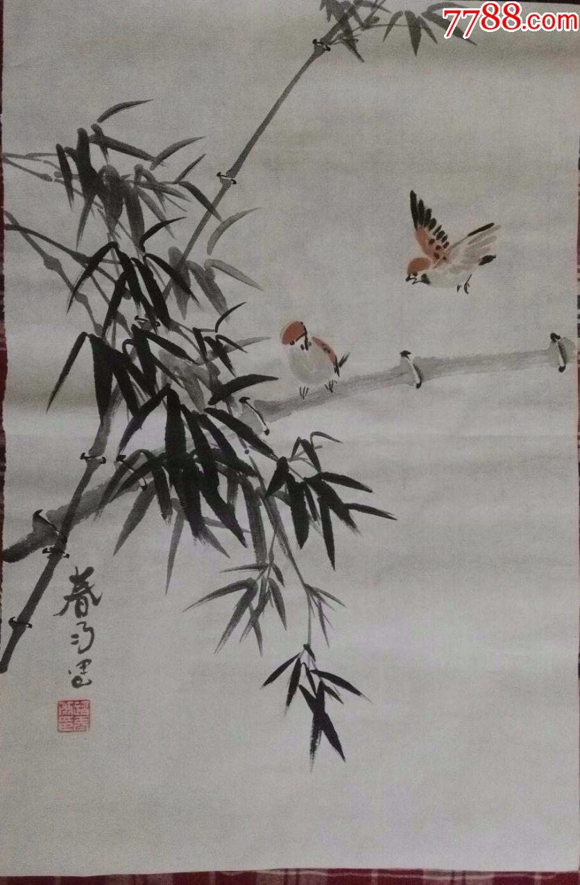 国画竹子麻雀