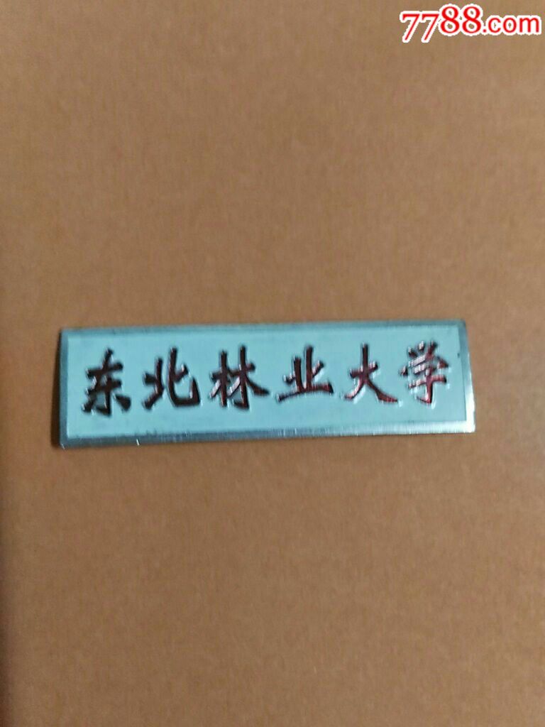 《东北林业大学》校徽(金属质,红字,白底)