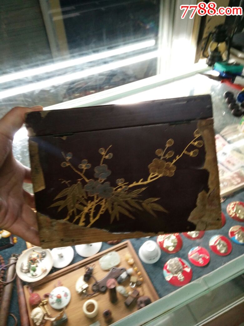 民国老北京鸿记茶店·挂器花鸟木头盒子,八卦铜活
