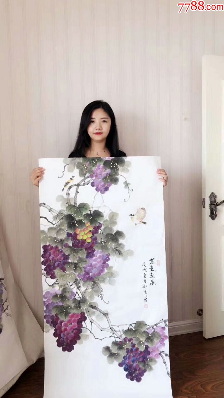 天来堂美女画家郝思思细笔柔情花鸟画单幅价格