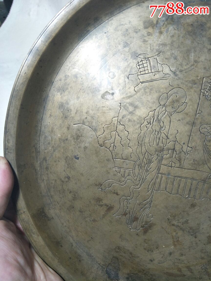 带雕工,民国老铜盘,包浆厚,看图