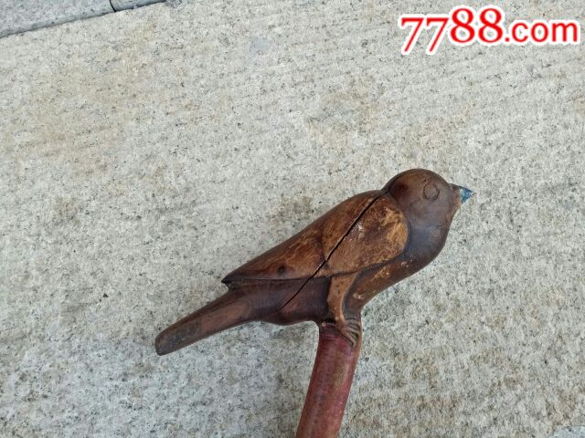 清代木雕鸟形拐杖