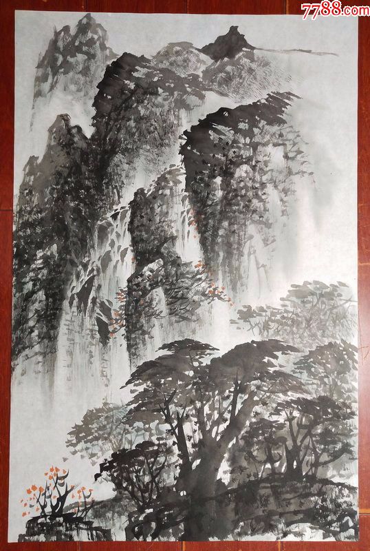 四尺三开无章款山水画-au18344819-山水国画原作-加价