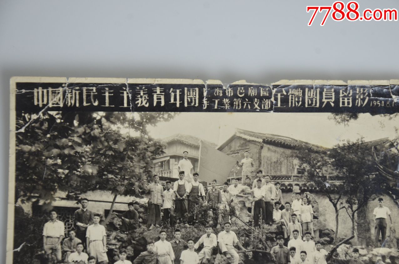 1954年-中国新民主主义青年团老照片上海市手工业全体团员合影老照片