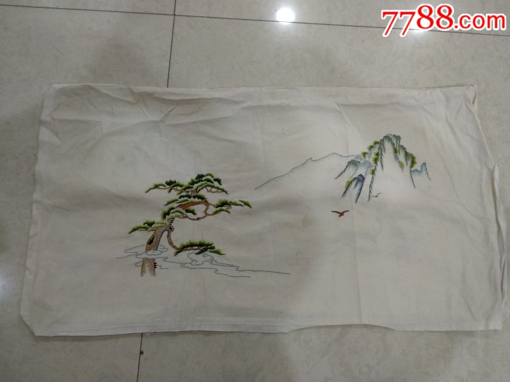 纯棉刺绣迎客松枕头皮