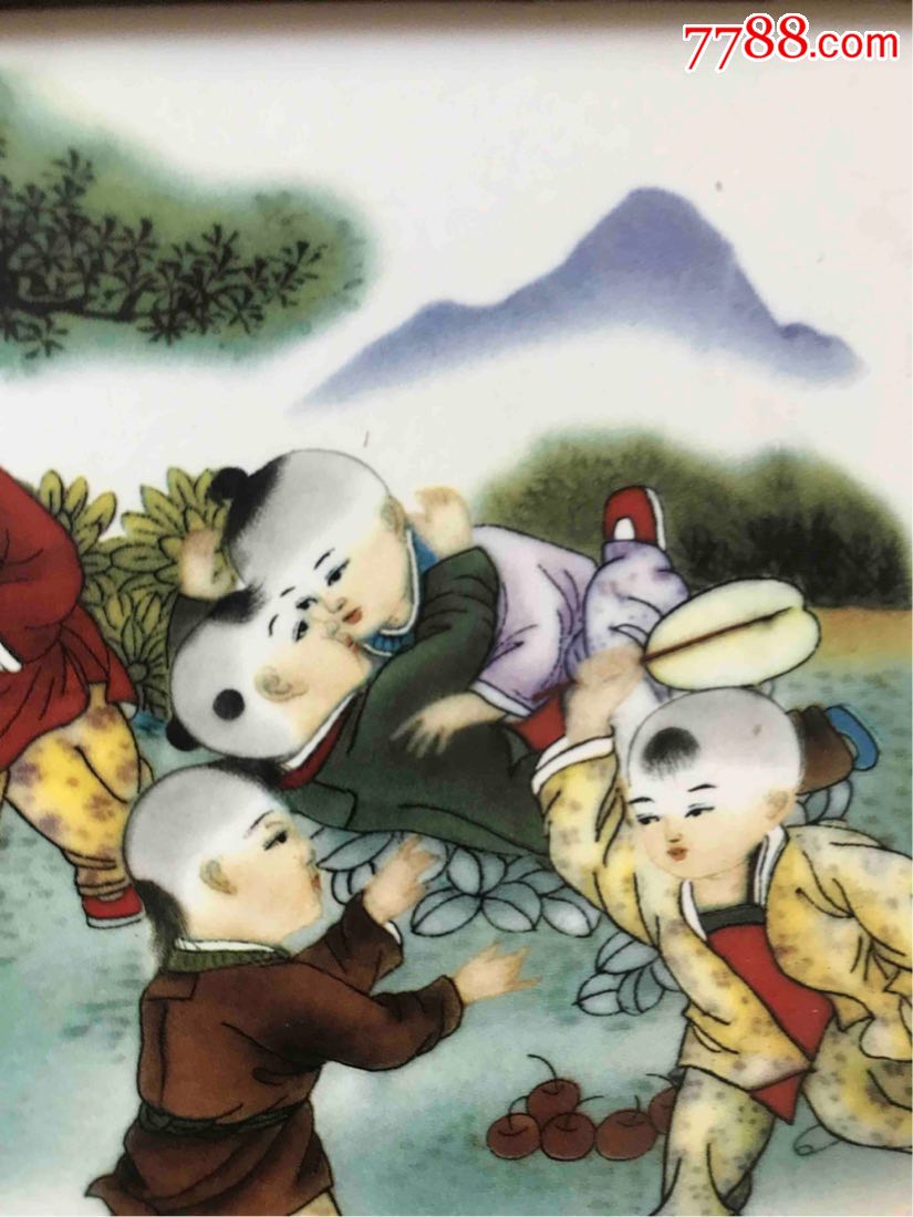 老瓷板画十六童子贺春