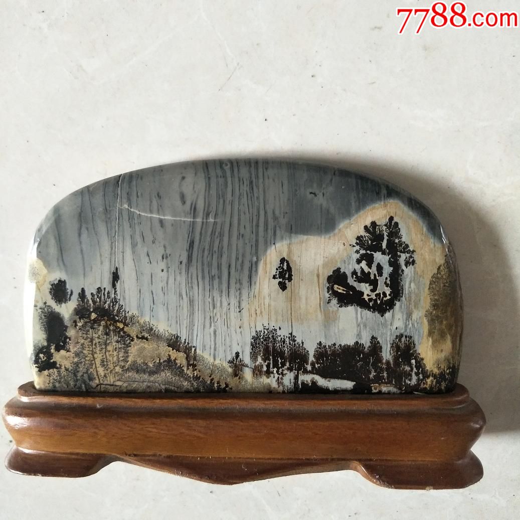 奇石精品(a),草花石/国画石,其他石画,雕件/摆件,浓墨山水,20厘米以下