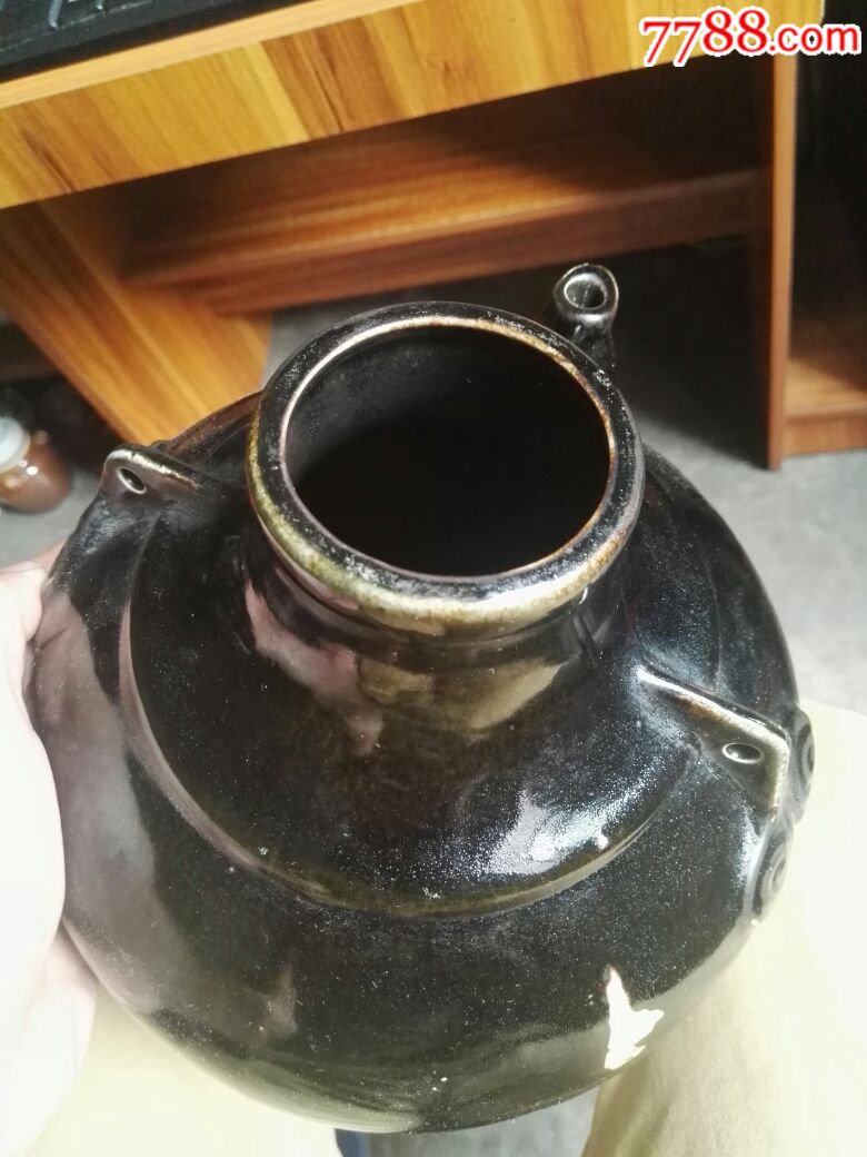 青黑釉双耳短嘴壶