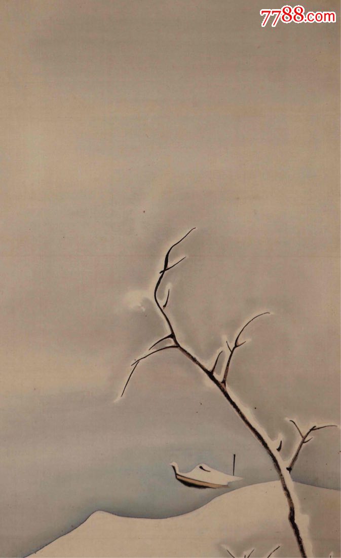 江户后期,日本画家圭吾花,月,雪三幅作品