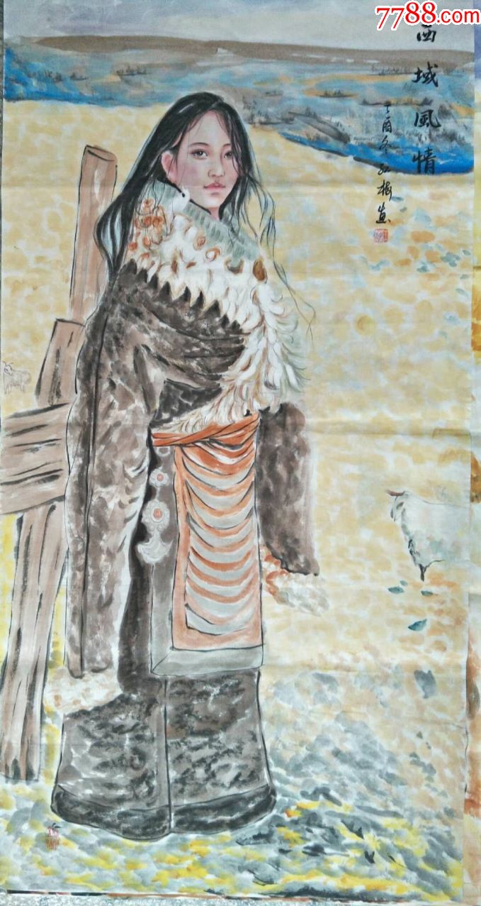 画家陈老师作品西藏女孩_人物国画原作_云墨书画