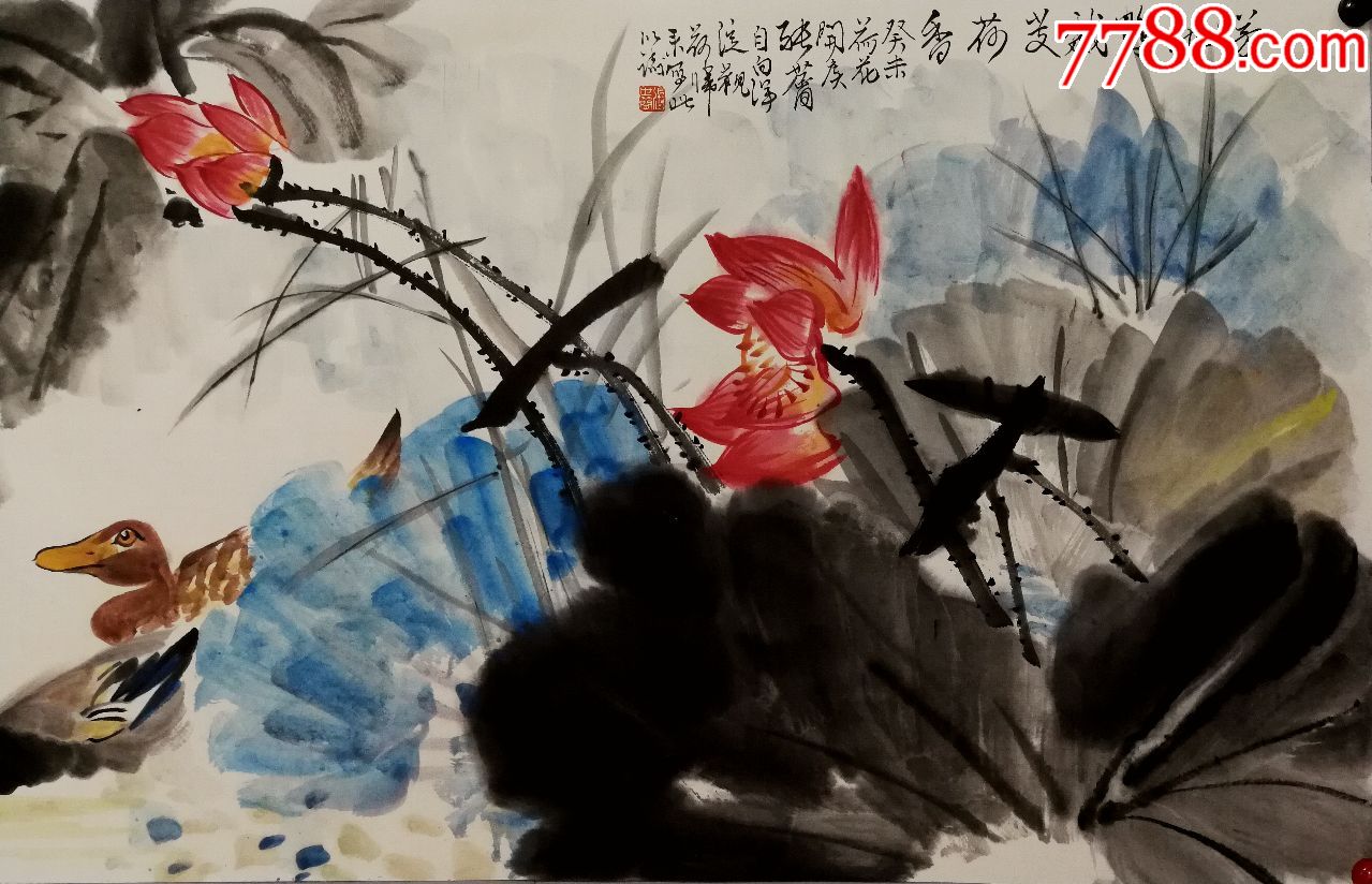 中国近代著名的花鸟画大师【张世简】花鸟画尺寸;99*50