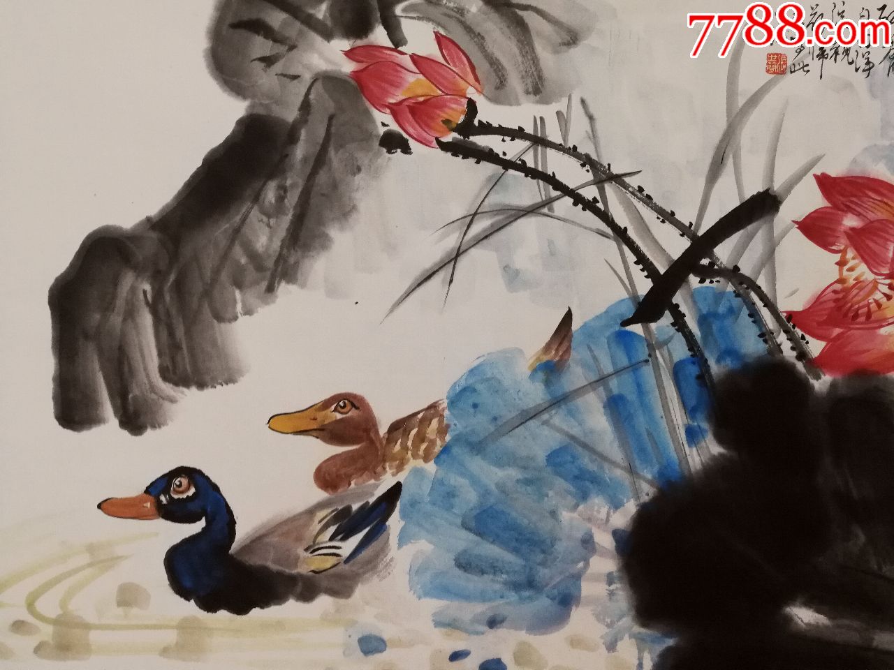 中国近代著名的花鸟画大师【张世简】花鸟画尺寸;99*50