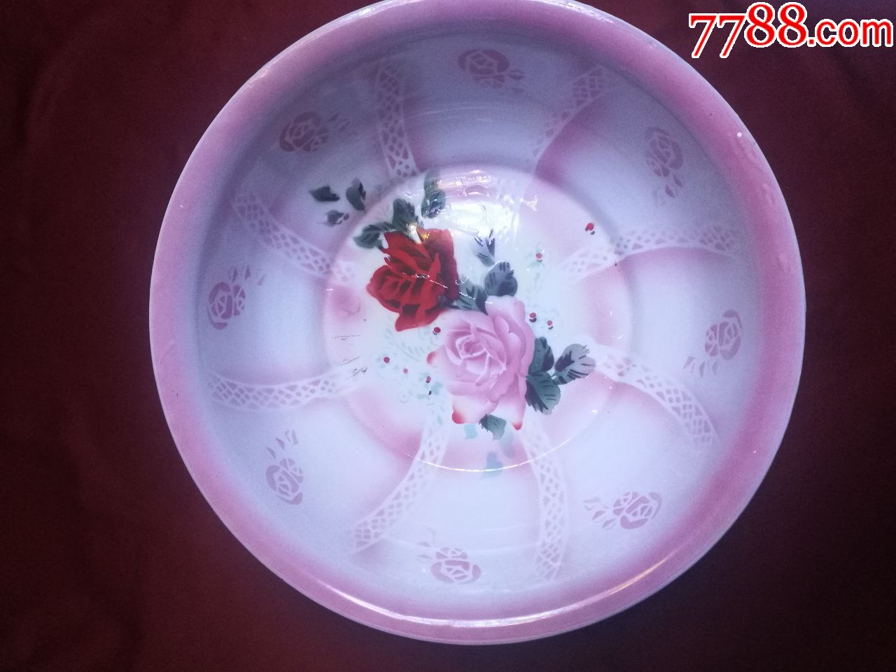 怀旧,月季花洗脸盆,上海锦隆搪瓷厂1992年(海