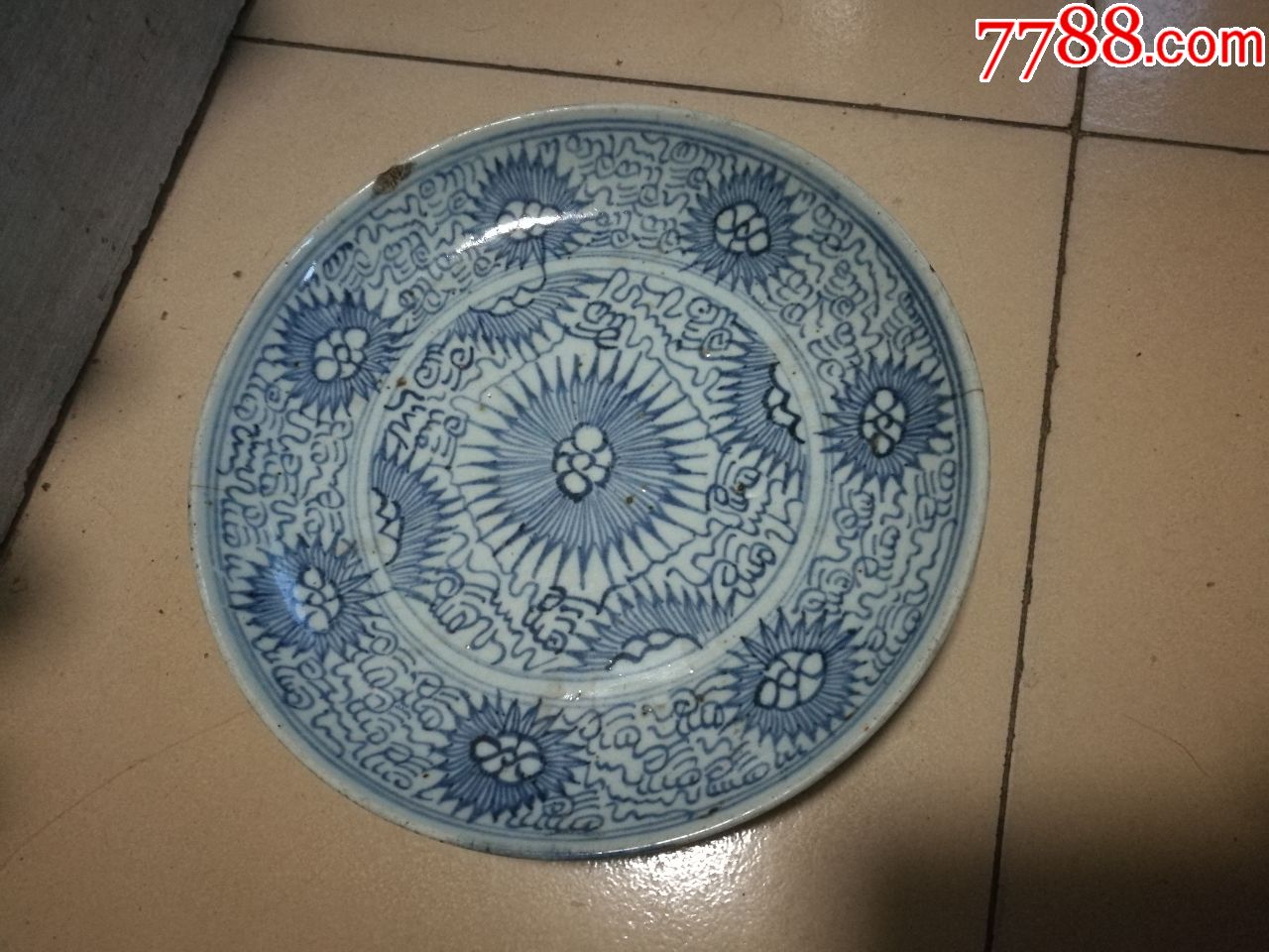 老青花瓷盘;直径25cm