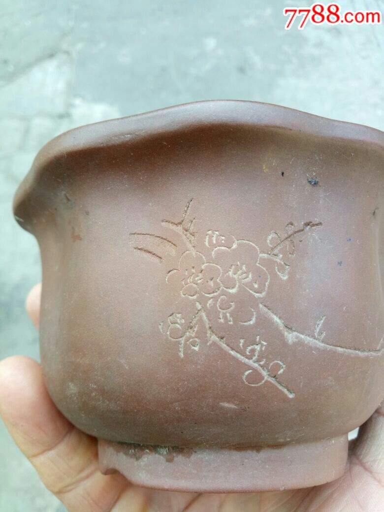 老紫砂花盆,"471"底款,无磕碰