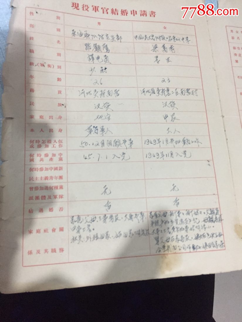 现役军官结婚申请书