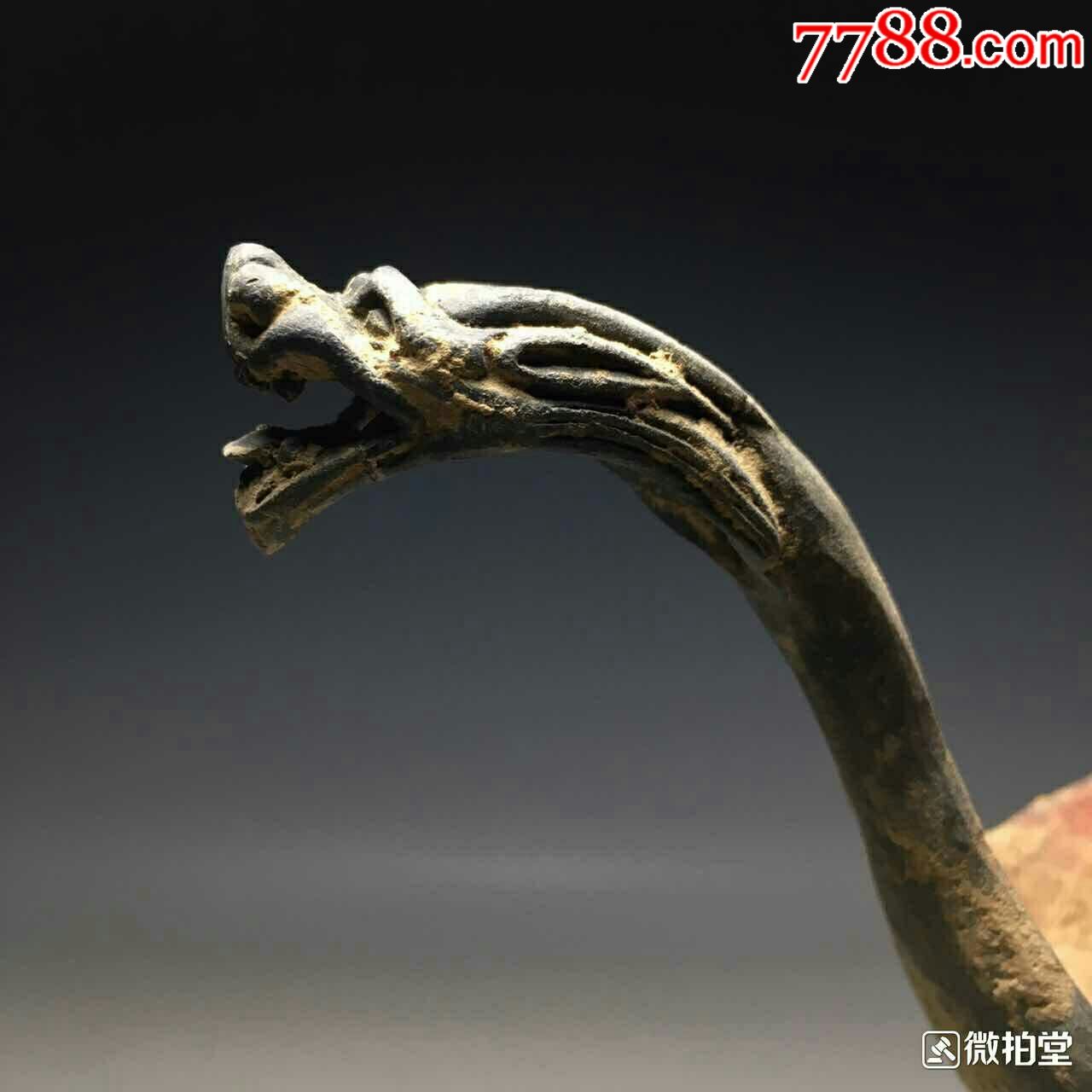 明朝朱砂彩绘龙头勺