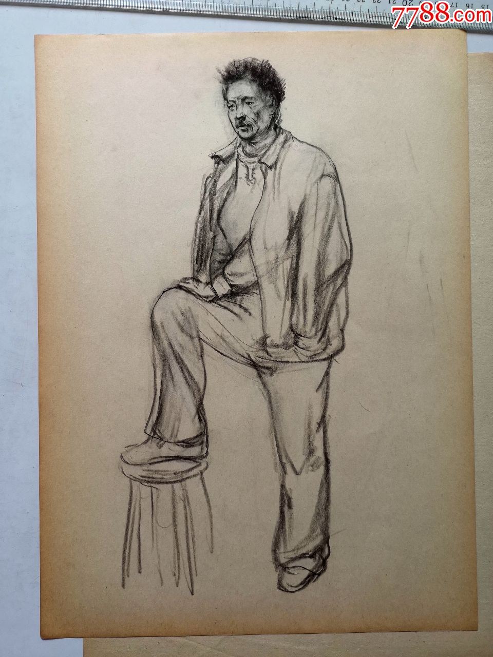 90年代人物速写画稿原稿5张2