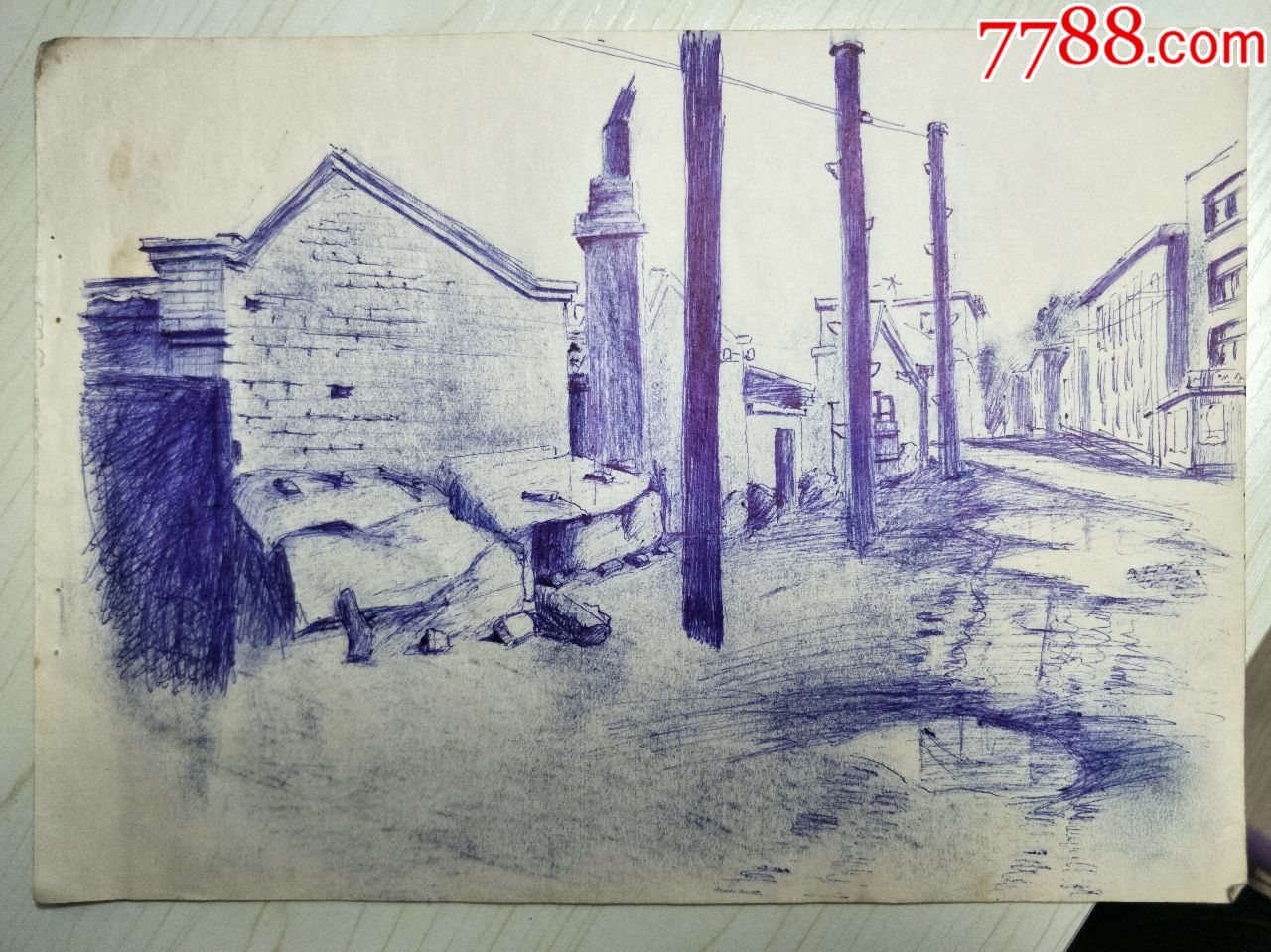 品种 素描/速写-素描/速写 属性 圆珠笔画原画,建筑风景,80-89年