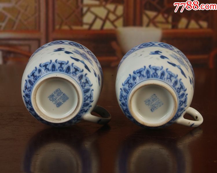 景德镇老厂瓷器/全手工拉坯青花玲珑茶杯一对_价格2880元_第7张