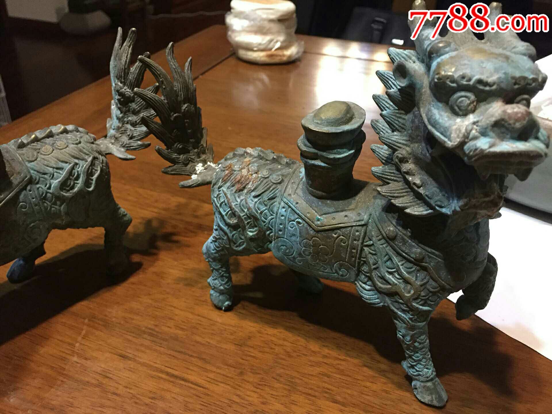 民国老铜麒麟一对