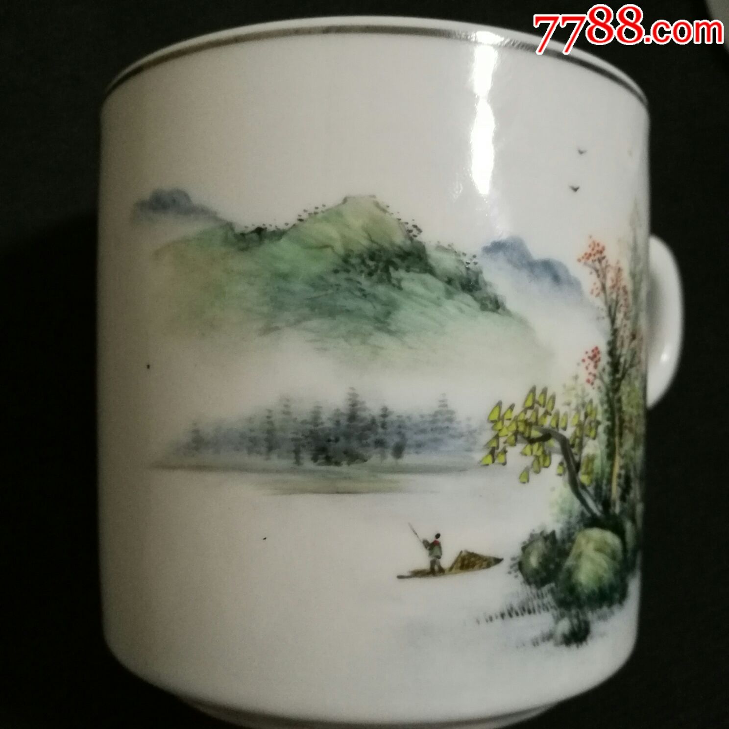 六六年淄博瓷厂手绘山水杯_彩绘瓷/彩瓷_乾鸿斋文玩