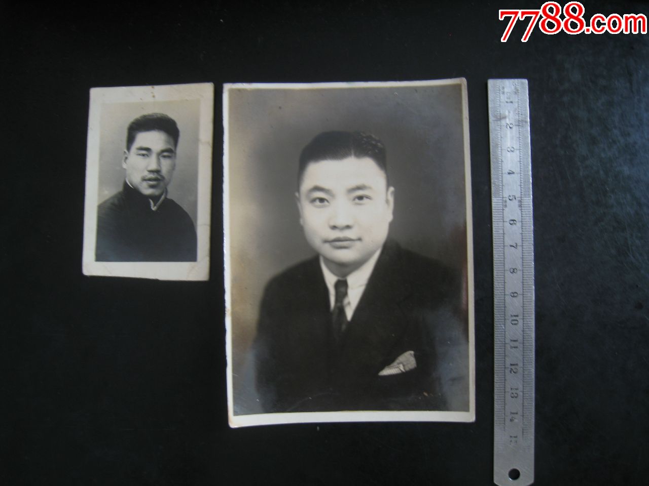 民国老照片;穿西装的帅哥长袍男子2张