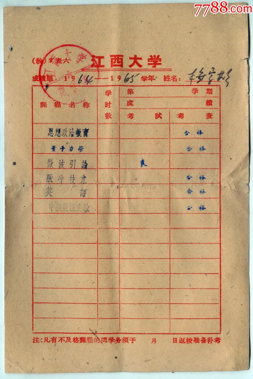 江西大学成绩单