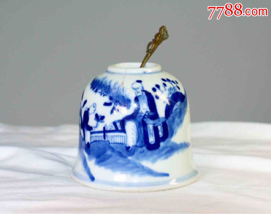 【清代李白醉酒青花钟型水丞】