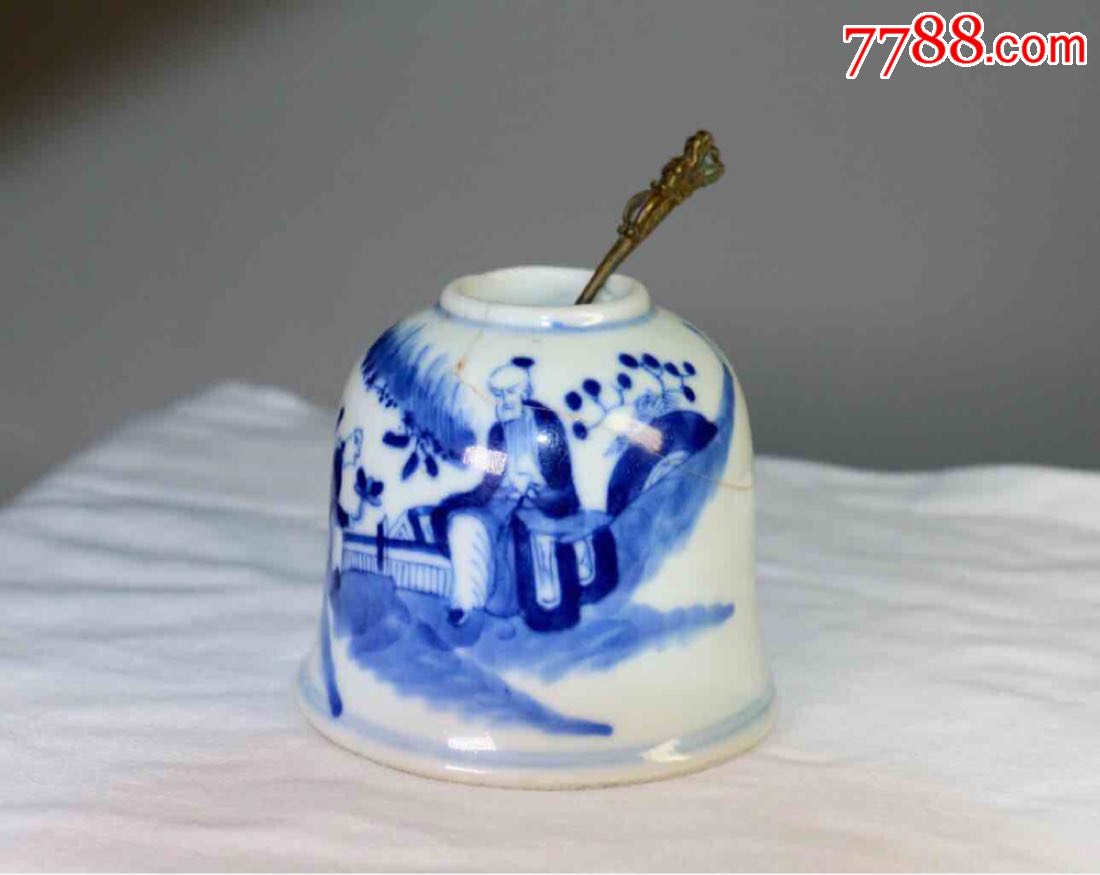 【清代李白醉酒青花钟型水丞】