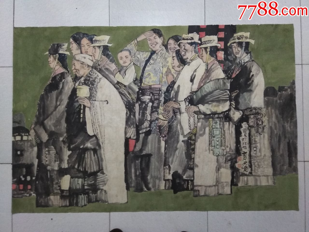 手绘大尺寸人物国画,西藏群像.尺寸148cm.97cm