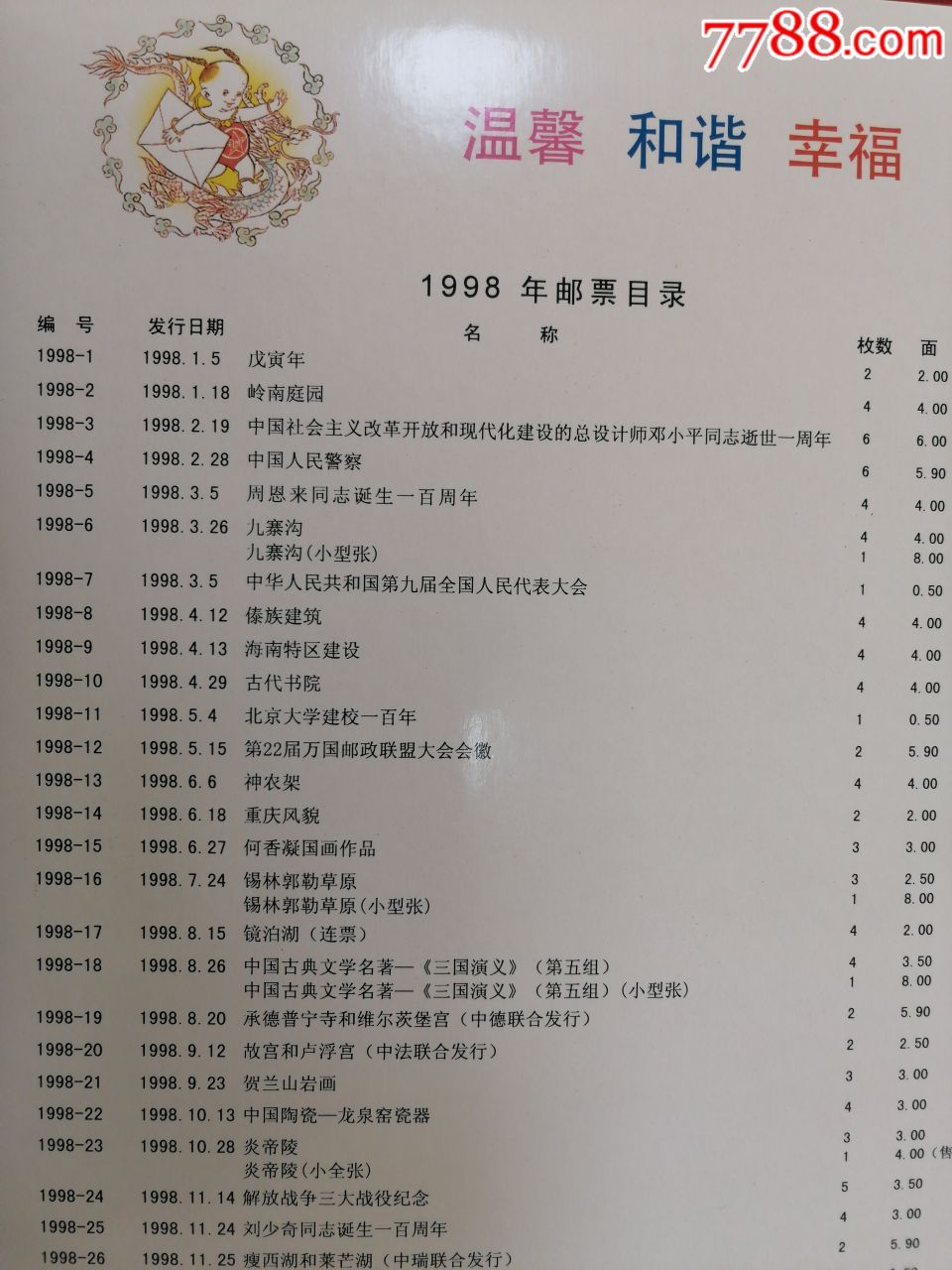 1998年全年邮票各1套(缺张)