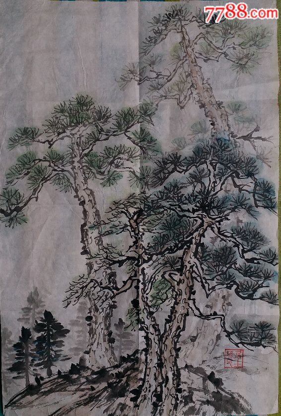 山水松树画